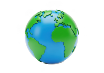 3d rendering of a blue and green globe showing the americas and parts of europe and africa, centered and detailed, isolated on transparent background