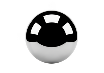 Silver sphere with black emblem design element isolated on transparent background