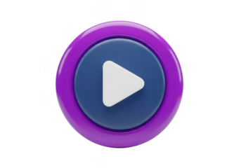 3d purple and blue play button icon with white play symbol isolated on transparent background