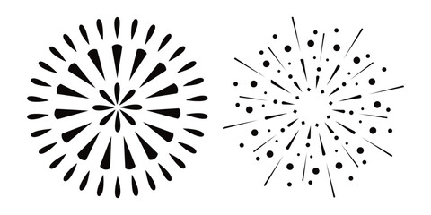 Fototapeta premium Fireworks icon collection. Fireworks with stars and sparks isolated on white background. Black fireworks explosion on white background 