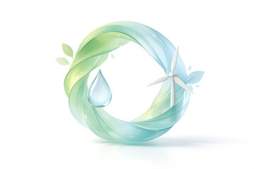 Abstract Green Energy Concept with Flowing Circular Shapes, Water Drop and Wind Turbine