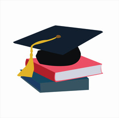 graduation cap and books. Stack Of Books With Graduation Cap In Flat Vector Illustration Symbolizing Education,