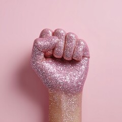 Glittering Pink Fist on Pastel Background