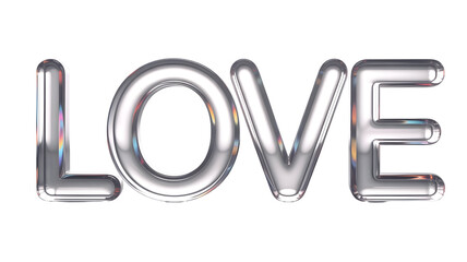 Modern rounded 3D glass LOVE lettering with smooth reflections, creative bubble style glass typography for romantic messages