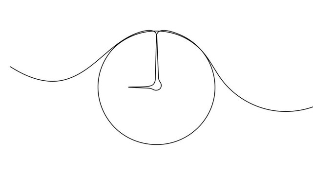 Timepiece clock icon sign continuous one line drawing on white background minimalist single art routine and time alert symbol 4k animation video