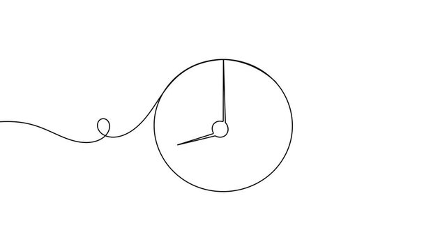 Timepiece clock icon sign continuous one line drawing on white background minimalist single art routine and time alert symbol 4k animation video