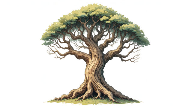 Watercolor painting, An Elegant oak tree painting design collection, Hand-painted, vectorized, vector white and gray background,