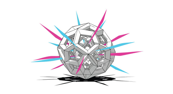 Abstract geometric polyhedron with sharp spikes erupting outwards, symbolizing a complex structure or idea.