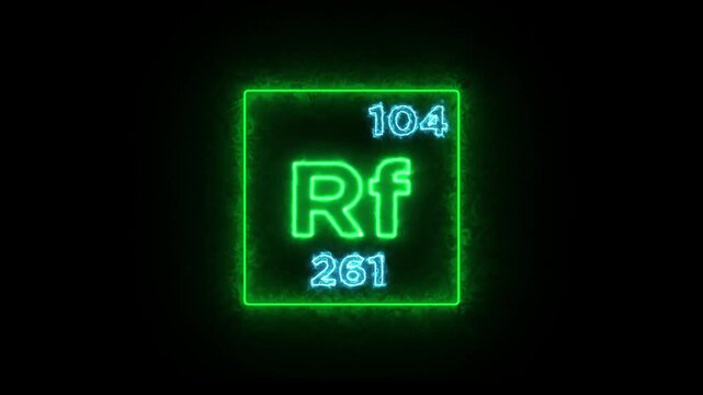 Rutherfordium periodic table element symbol hologram, chemical element Periodic Table, atomic weight element number on black background in 4K