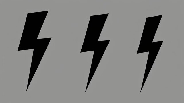 3 black lightning bolts in a row on grey background