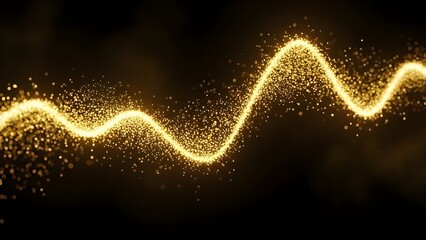 Glowing yellow waveform with sparkling particles on dark background