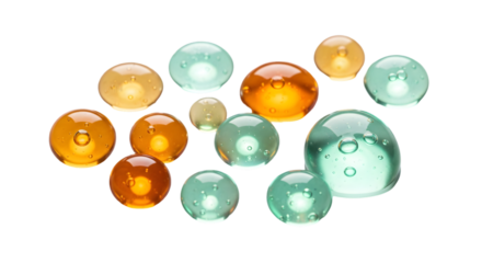 “Floating Colorful Glass Beads: Vibrant Orbs in Warm and Cool Tones on White Background”

