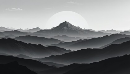 Majestic mountain range at sunset with shades of gray