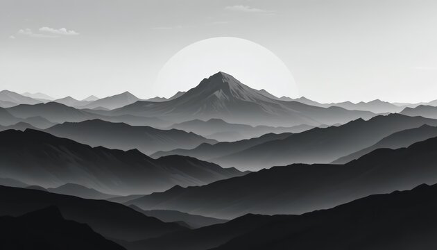 Majestic mountain range at sunset with shades of gray - Powered by Adobe