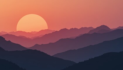 Sunset over majestic mountain range with vibrant orange sky