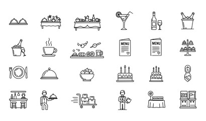 Event Catering Food and Drink Thin Line Editable Icons Vector Set for Web and Mobile