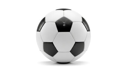 Classic black and white soccer ball, 3D rendered and isolated on a pristine white background. Ideal for sports, games, and athletic themes.