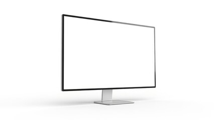 Modern computer monitor with a blank white screen, isolated on a white background. Perfect for mockups and digital content display.