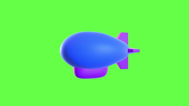 4K motion graphic 3D animation of zeppelin icon rotating on chroma key green screen background.