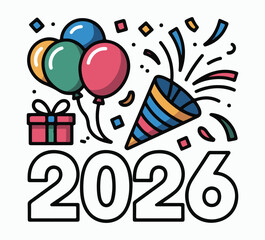 Colorful Happy New Year 2026 Celebration Vector