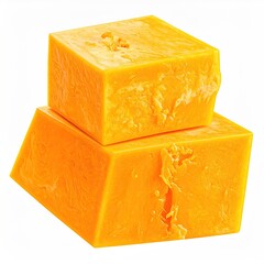 Two golden-yellow cheese cubes stacked on top of each other