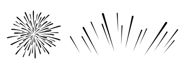 Stunning Black and White Fireworks Burst Silhouette Vector Illustration, Monochrome fireworks explosion set white black 