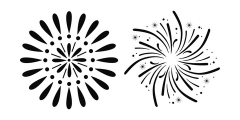Stunning Black and White Fireworks Burst Silhouette Vector Illustration, Monochrome fireworks explosion set white black 