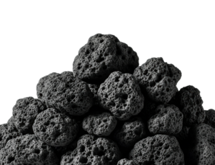 Lava rock pile abstract monochrome isolated on transparent background