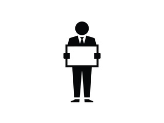 Businessman in suit holding empty sign board for message placement professional presentation isolated vector character