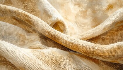 Woven fabric, light browns and creams, soft texture, gentle folds