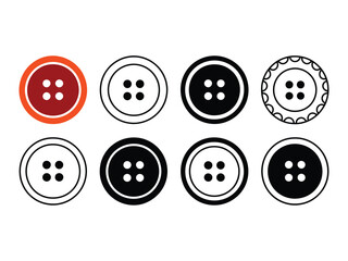 Collection of sewing buttons with different styles and one red button highlighted on transparent background