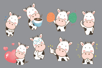 Cute Cow Emoji Cartoon Illustrations