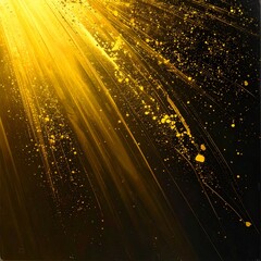 Golden light bursting through a dark space with scattered particles