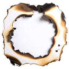 Burned hole in white paper, showing charred edges and a blank center