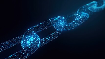 An illuminated digital chain, a striking illustration of interconnectedness and technological advancement, glows against a dark. ..Created with Generative AI, not depicting real subjects.