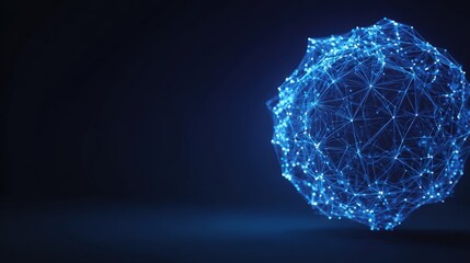 A luminous sphere, formed by an intricate network of glowing lines, hovers in a field of deep indigo, illustrating technological evolution. ..Created with Generative AI, not depicting real subjects.