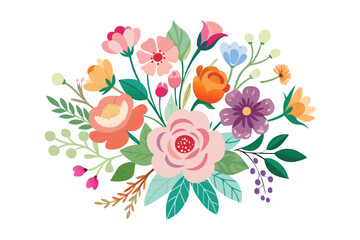 Watercolor bouquet of roses vector illustration isolated on white background