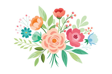 Watercolor bouquet of roses vector illustration isolated on white background