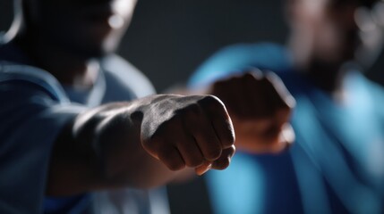 Clenched fists of determined individuals in intense lighting scene