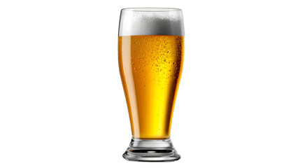 Refreshing golden beer in a tall glass with frothy white foam and condensation offers a vibrant visual for beverage promotions and casual dining menus