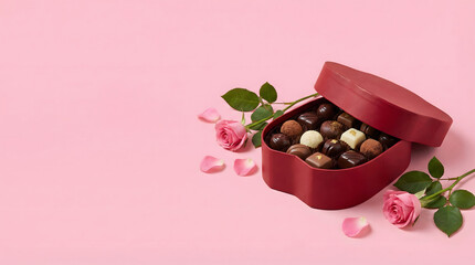 Romantic valentine s day gift of chocolates and pink roses