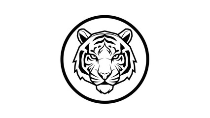 Striking black and white tiger head logo emblem inside a circle design aesthetic artwork
