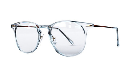 Stylish transparent eyeglasses with modern round frames and dark brown temples, perfect for optical store displays or vision care promotions.
