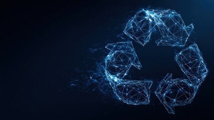A futuristic representation of the recycling symbol, radiating a sense of technological advancement, environmentally-conscious. ..Created with Generative AI, not depicting real subjects.