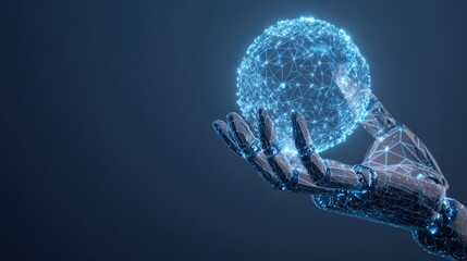 A robotic hand delicately holds a glowing sphere, a symbol of technological innovation and artificial intelligence's potential. ..Created with Generative AI, not depicting real subjects.