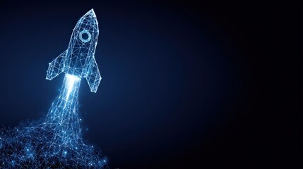 An abstract digital rocket soars upwards, symbolizing growth, innovation, and technological advancement. ..Created with Generative AI, not depicting real subjects.