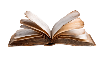 Ancient open book with worn, textured pages and a weathered cover symbolizing forgotten wisdom and historical narratives perfect for educational and literary projects