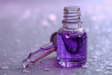 clear purple liquid in a small bottle with a pipette.
