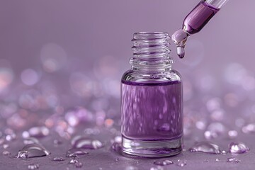 clear purple liquid in a small bottle with a pipette.