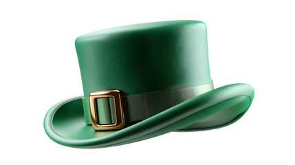 A vibrant green top hat featuring a golden buckle and a subtle textured surface, perfect for St Patricks Day celebrations, magical themes, or event promotions.